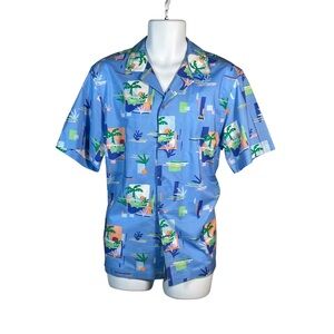 Lacoste Blue Hawaiian Shirt with Tropical Print